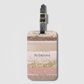 Rosa Schokolade Rosa Rose Rosa Glitzer Streifen Gepäckanhänger (Vorderseite Vertikal)