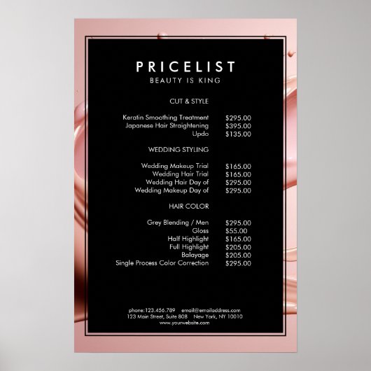Rosa Schönheitssalon-Preisliste  Poster (Vorne)