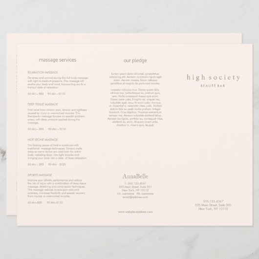 Rosa Schönheitssalon Wellness-Center TriFold Brosc (Vorne/Hinten)