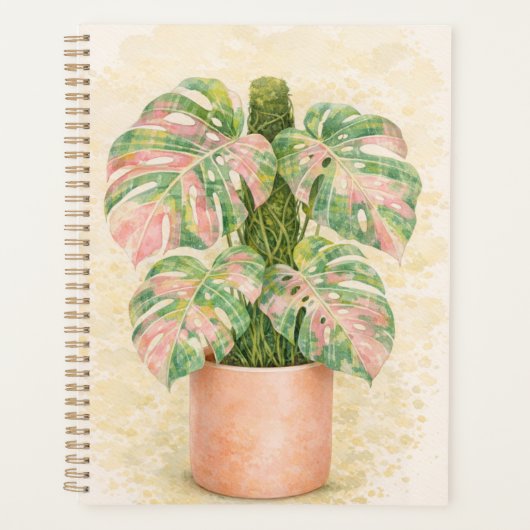 rosa Schottenmuster Monstera Blatt Schottland Planer (Vorderseite)