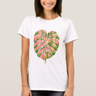 Rosa Schottenmuster Monstera Wasserfarbe Botanik T-Shirt