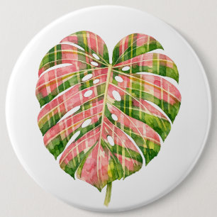 Rosa Schottenmuster Monstera Wasserfarbe Botanisch Button