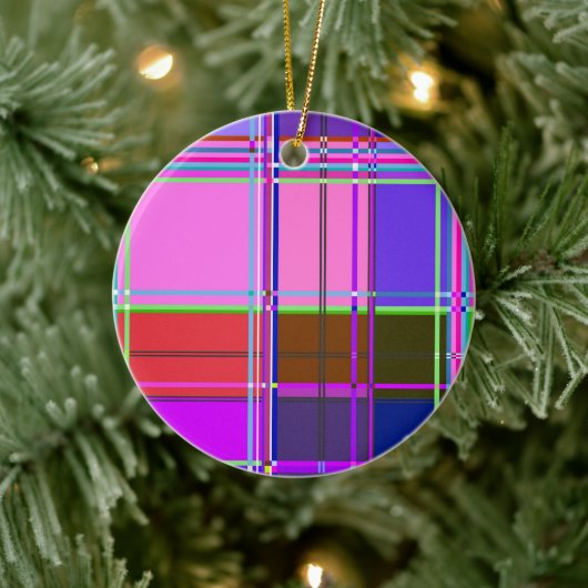 Rosa Schottenstoff-Muster Tuch Madras Keramik Ornament (Baum)