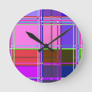 Rosa Schottenstoff-Muster Tuch Madras Runde Wanduhr