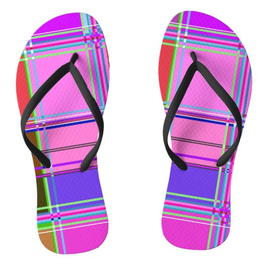 Rosa Schottenstoff-Musterstoff Madras Badesandalen (Fußbett)