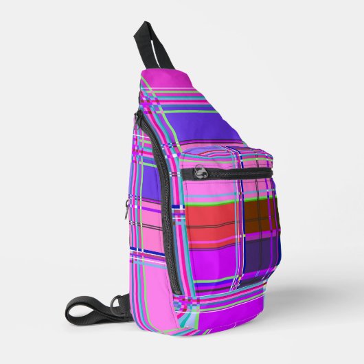 Rosa Schottenstoff-Musterstoff Madras Crossbody Bag (Linke Seite)
