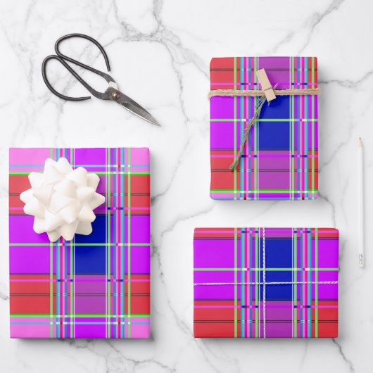 Rosa Schottenstoff-Musterstoff Madras Geschenkpapier Set (Vorderseite)