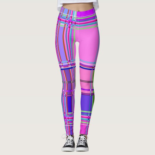 Rosa Schottenstoff-Musterstoff Madras Leggings (Vorderseite)
