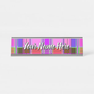 Rosa Schottenstoff-Musterstoff Madras Schreibtischnamensplakette