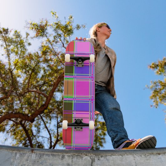Rosa Schottenstoff-Musterstoff Madras Skateboard (Außen 1)