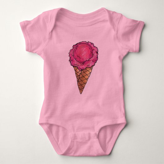 Rosa Schotter Erdbeere Eis Waffelkone Feinschmecke Baby Strampler (Vorderseite)
