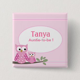 Rosa Schrei-Eulen-Babyparty-Namensschild-Knopf Button