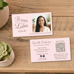 Rosa Schrift Foto QR Code Brauen und Wimpern Visitenkarte