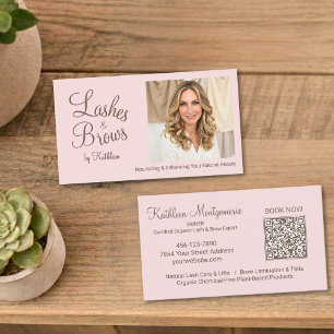 Rosa Schrift Foto QR Code Wimpern und Augenbrauen Visitenkarte