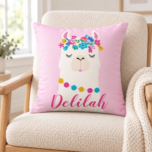 Rosa Schrift Llama Monogramm Kinderzimmer Kissen