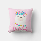 Rosa Schrift Llama Monogramm Kinderzimmer Kissen (Vorderseite)