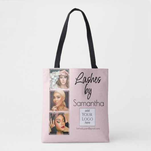 Rosa Schrift-Logo 3 Foto-Wimpern-Tech-Geschäft Tasche (Vorderseite)
