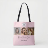 Rosa Schrift-Logo-Foto-Frisurenstudio Tasche (Vorderseite)