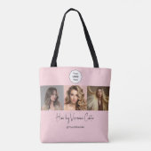 Rosa Schrift-Logo-Foto-Frisurenstudio Tasche (Rückseite)