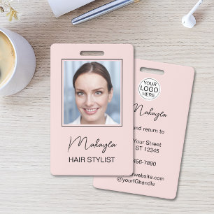 Rosa Schrift-Logo Foto Haarstylist Ausweis