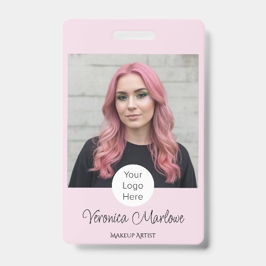 Rosa Schrift-Logo-Foto-Make-up Ausweis (Vorderseite)