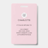 Rosa Schrift-Logo-Foto-Make-up Ausweis (Rückseite)