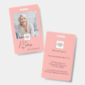 Rosa Schrift-Logo Foto Make-up Ausweis (Vorder- & Rückseite)