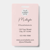 Rosa Schrift-Logo Foto Make-up Ausweis (Rückseite)