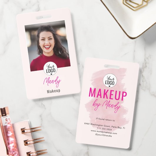 Rosa Schrift-Logo-Foto-Make-up Ausweis (Büro)