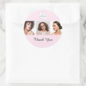 Rosa Schrift-Logo Foto-Make-up Danke Runder Aufkleber (Tasche)