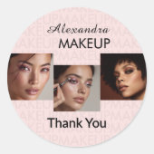 Rosa Schrift-Logo Foto-Make-up Danke Runder Aufkleber (Vorderseite)