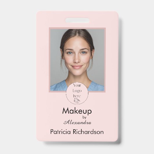 Rosa Schrift-Logo Foto Make-up Mitarbeiter Ausweis (Vorderseite)