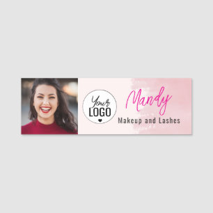Rosa Schrift-Logo-Foto-Make-up Namensschild