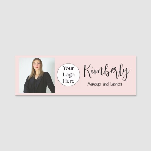 Rosa Schrift-Logo Foto Make-up Namensschild (Vorderseite)