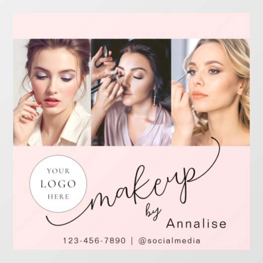 Rosa Schrift-Logo Foto-Make-up-Studio Fensteraufkleber (Blatt)