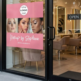 Rosa Schrift-Logo Foto Make-up-Studio Fensteraufkleber