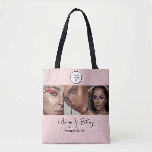 Rosa Schrift-Logo-Foto-Make-up-Studio  Tasche (Vorderseite)