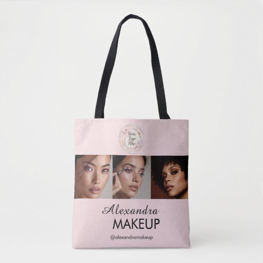 Rosa Schrift-Logo Foto-Make-up-Studio Tasche (Vorderseite)