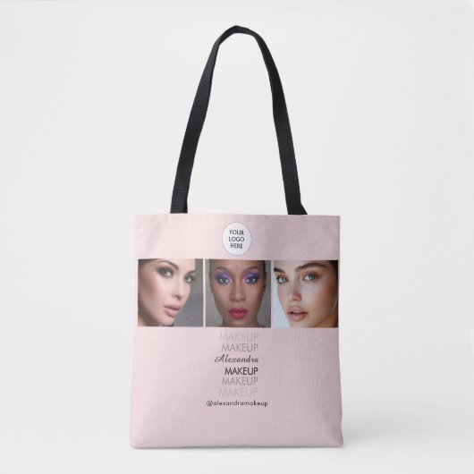 Rosa Schrift-Logo Foto Make-up-Studio Tasche (Vorderseite)