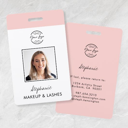 Rosa Schrift-Logo-Foto-Makeup-Mitarbeiter-ID Ausweis