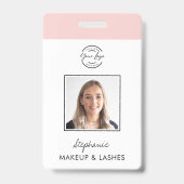 Rosa Schrift-Logo-Foto-Makeup-Mitarbeiter-ID Ausweis (Vorderseite)