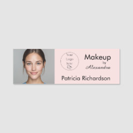Rosa Schrift-Logo Foto-Makeup-Mitarbeitername Namensschild