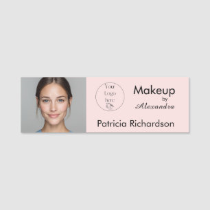 Rosa Schrift-Logo Foto-Makeup-Mitarbeitername  Namensschild