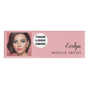 Rosa Schrift-Logo-Foto-Makeup-Name-Tag Namenschild