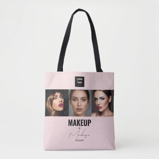 Rosa Schrift-Logo Foto Makeup Studio Fenster Tasche (Vorderseite)