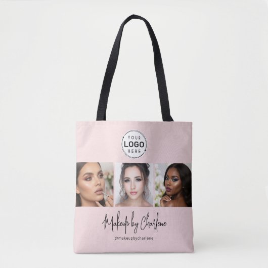 Rosa Schrift-Logo-Foto-Makeup-Studio Tasche (Vorderseite)