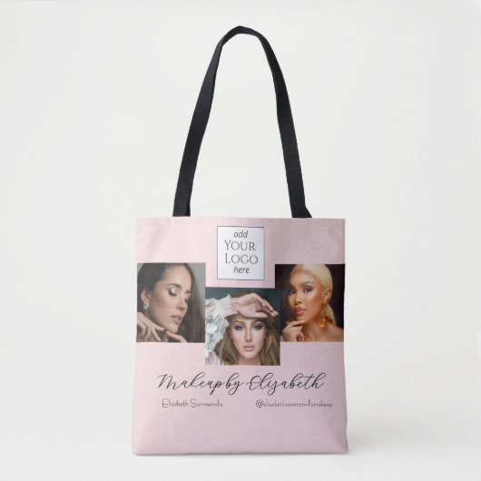 Rosa Schrift-Logo-Foto-Makeup-Studio Tasche (Vorderseite)