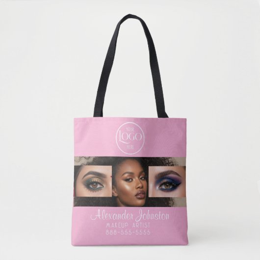 Rosa Schrift-Logo-Foto-Makeup-Studio Tasche (Vorderseite)