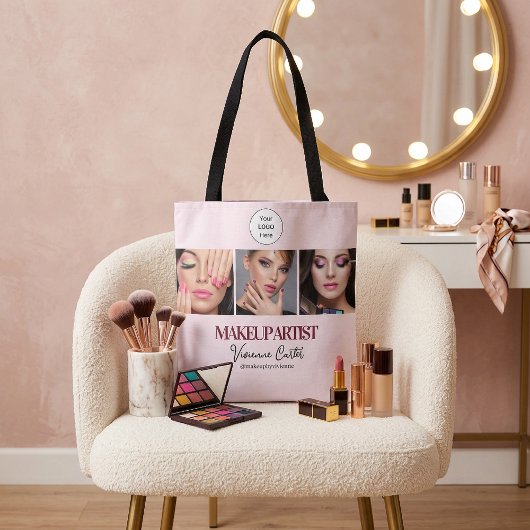 Rosa Schrift-Logo-Foto-Makeup-Studio Tasche