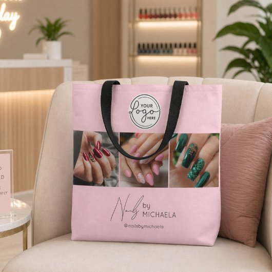 Rosa Schrift-Logo Foto Nagelstudio Tasche